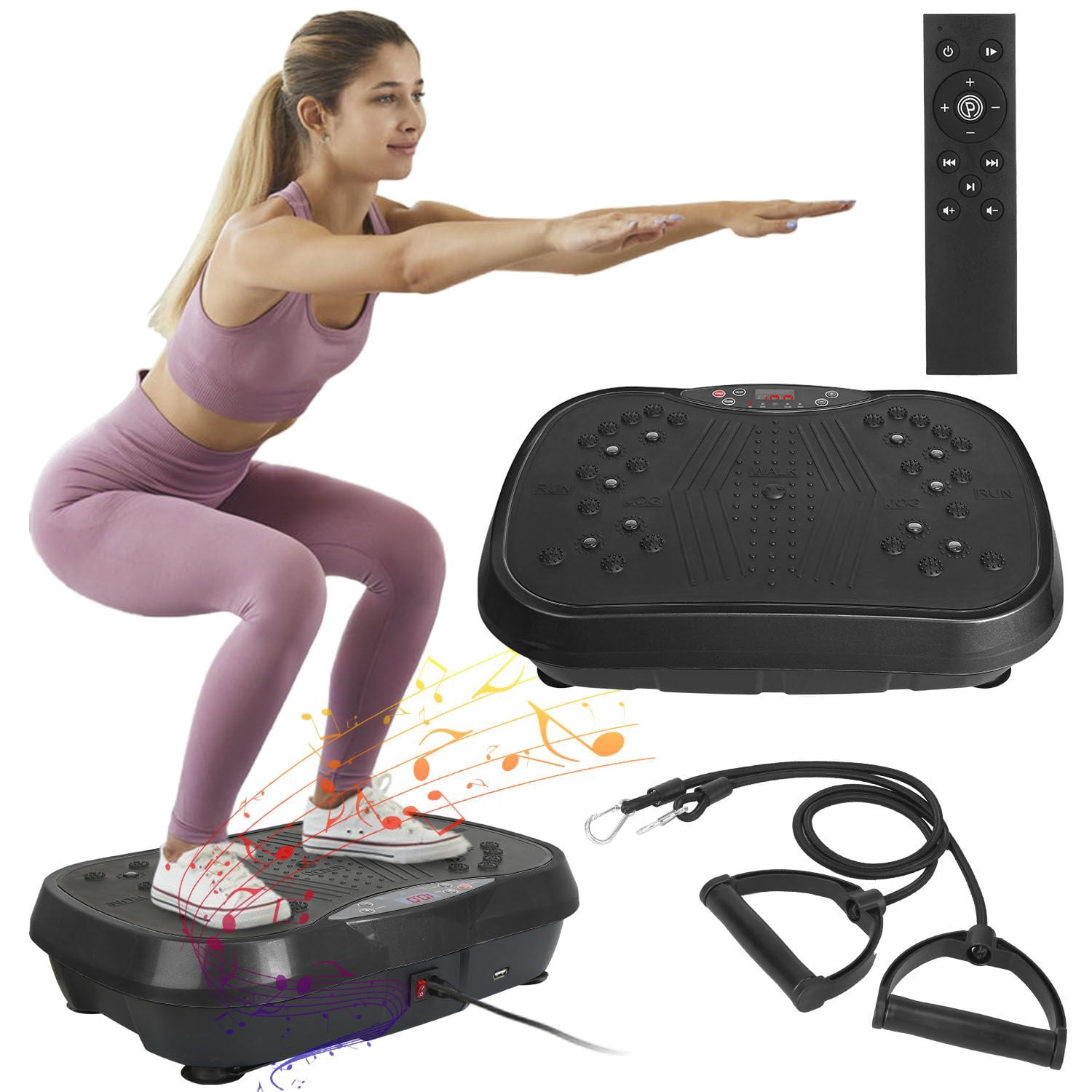 Vibration Exercise Machine With Resistant Bands Remote Control Whole Body Vibration Platform Workout Equipment Home Fitness Training Equipment For Weight Loss Fat Burner