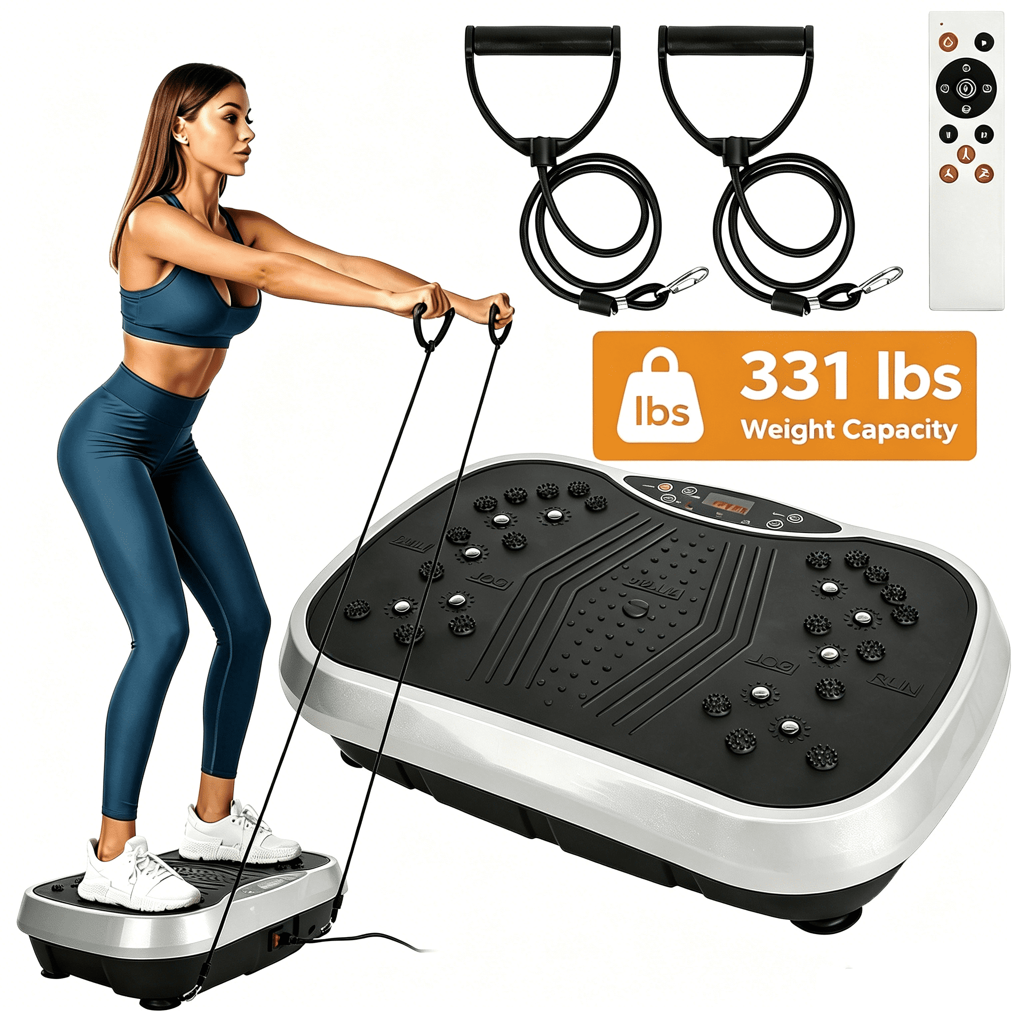 JelyHT Vibration Plate Exercise Machine, Full Body Workout Platform with Adjustable Levels, Multiple Modes, Resistance Bands & Remote, Grey Black