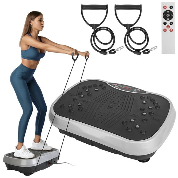 Vibration Fitness Exercise Machine Vibrating Full Body Shaker Workout Vibrate Stand Shake Board Sport Gym for Weight Loss Fat Burner for Women Men with Two Bands & Remote Grey Black