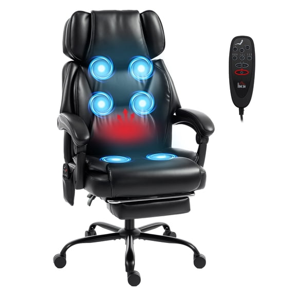 Vibration Massage Office Chair, Heated Reclining Computer Chair w/ Footrest, Swivel, Remote, Black - Ergonomic High Back for Home & Office