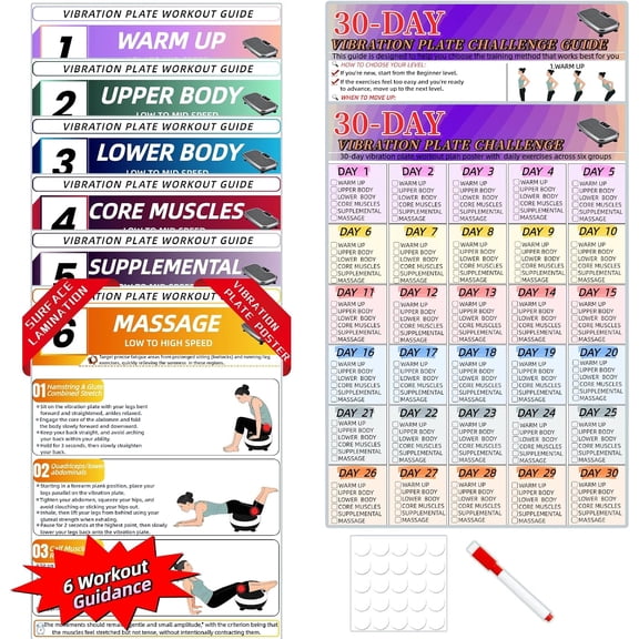 Vibration Plate Exercise Chart for Beginners to Advanced, Fitness &Recovery | 6 Professional Full-Body Workout Guides & 2 Pcs 30-Day Challenge Planners,Fits All Vibration Machines