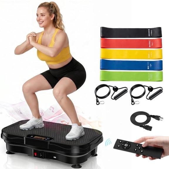 Vibration Plate Exercise Machine 330LBS Capacity, 5 Resistance Bands, Home Gym for Fat Burn, Sculpting & Core Strength