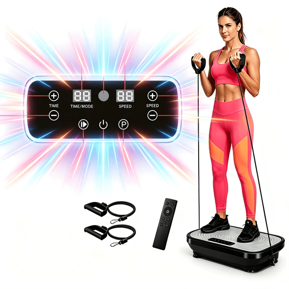 Vibration Plate Exercise Machine, 400 lbs Capacity, 99 Speed Levels with Resistance Bands, Full Body Vibration Platform for Home Workouts, Low-Impact Exercise Equipment