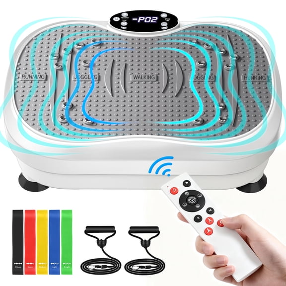 Vibration Plate Exercise Machine, DOMNIU Whole Body Workout Vibration Platform for Lymphatic Drainage, Vibrating Muscle Toner w/ 2 Resistance Bands for Weight Loss, White