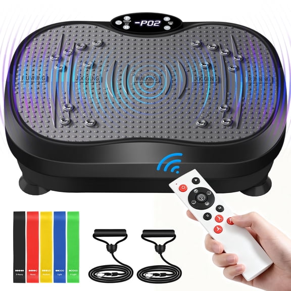 Vibration Plate Exercise Machine, DOMNIU Whole Body Vibration Plate for Weight Loss Lymphatic Drainage, Home Workout Vibrating Muscle Toner with 2 Resistance Bands, Black