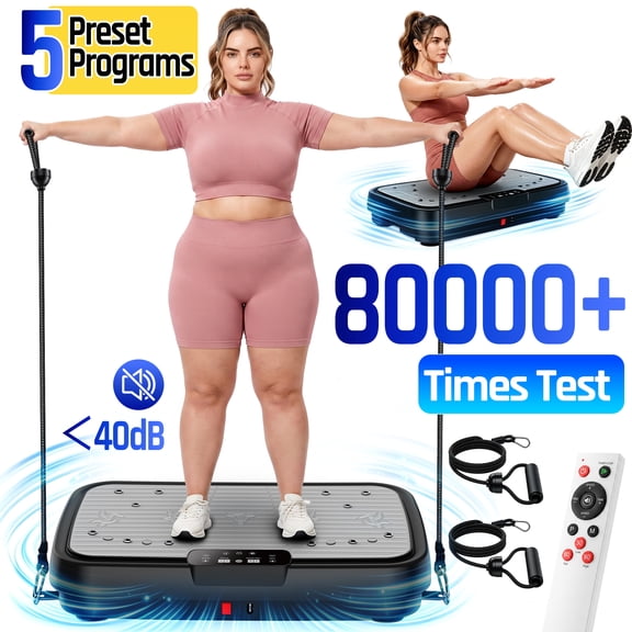 Vibration Plate Exercise Machine, Dual Motor Vibration Platform with Magnetic Massage Surface, 99 Speed Levels, 5 Workout Programs, Remote Control, Resistance Bands, 400 LBS Capacity