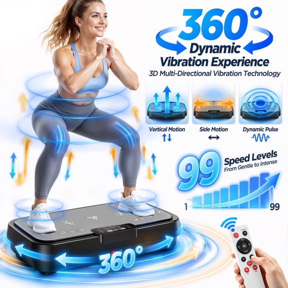 Vibration Plate Exercise Machine Full Body Vibrating Plate for Weight Loss, Recovery 360 Dynamic Vibration, Compact Home Workout with Magnetic Acupoints & 2 Resistance Bands, Remote Control