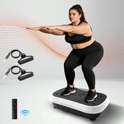 Vibration Plate Exercise Machine, Full Body Workout Power Platform with Loop Bands & Remote Control for Fat Burning and Slimming and Weight Loss, Vibrating Stand Shake Board, White