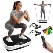 Vibration Plate Exercise Machine, Full Body Workout Power Platform with Loop Bands & Remote Control for Fat Burning and Slimming and Weight Loss, Vibrating Stand Shake Board, White