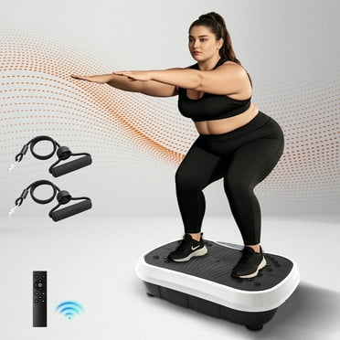 Vibration Plate Exercise Machine, Full Body Workout Power Platform with Loop Bands & Remote Control for Fat Burning and Slimming and Weight Loss, Vibrating Stand Shake Board, White