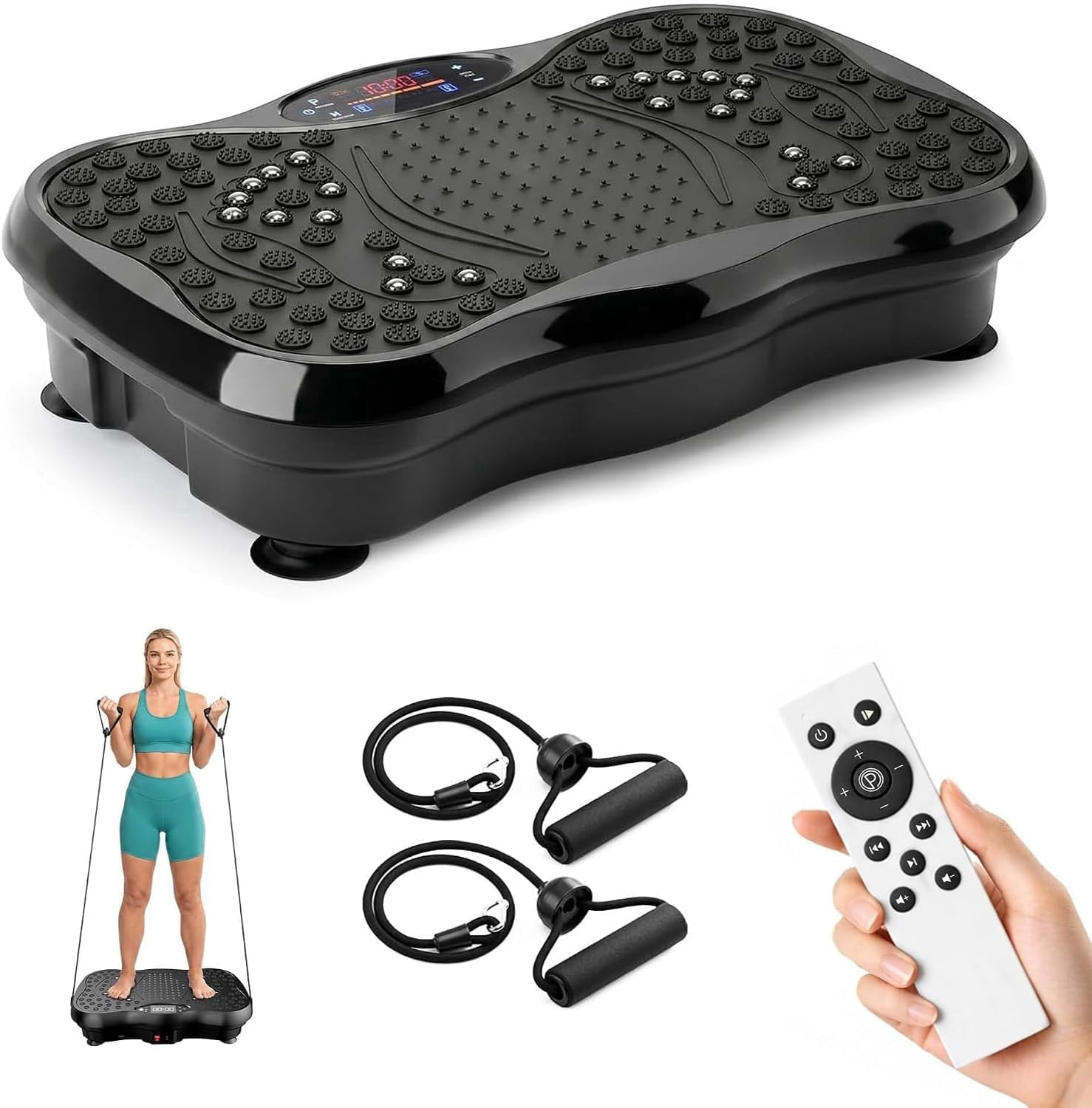 Vibration Plate Exercise Machine for Lymphatic Drainage, 450lbs | Bluetooth Speakers, Magnetic Massage,99 Speed Levels,2 Resistance Bands, Remote & Touch Control, Anti-slip Feet