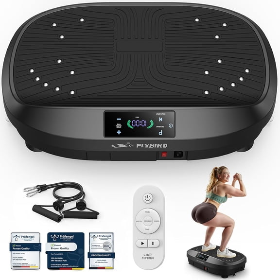 Vibration Plate Exercise Machine for Lymphatic Drainage, 99-Speed Whole Body Workout Platform with Preset Programs ERGT, LED Touchscreen, Remote Control & Resistance Band, 300 lb Capacity