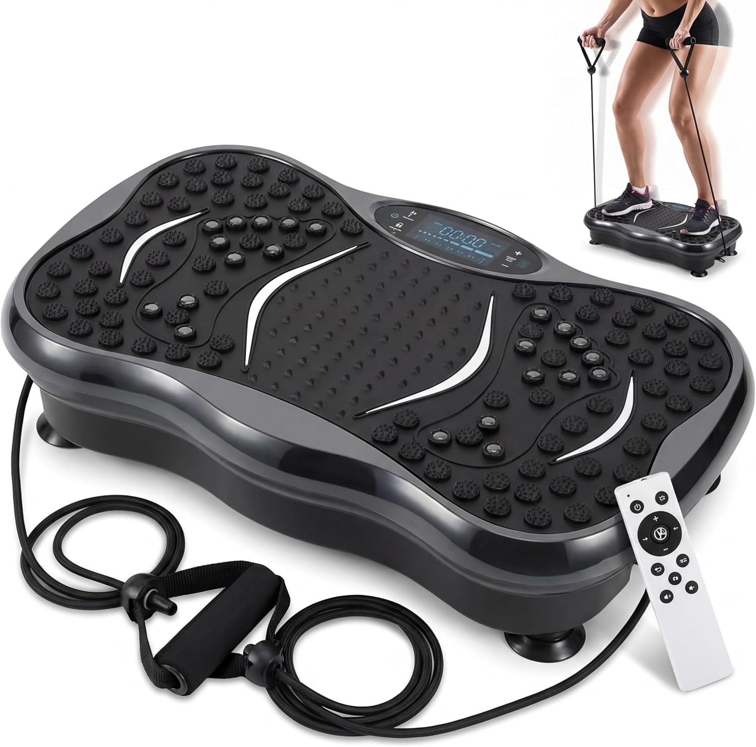 Vibration Plate Exercise Machine for Lymphatic Drainage, 99-Speed Whole Body Workout Platform with Preset Programs, LED Touchscreen, Remote Control & Resistance Band, 300 lb Capacity