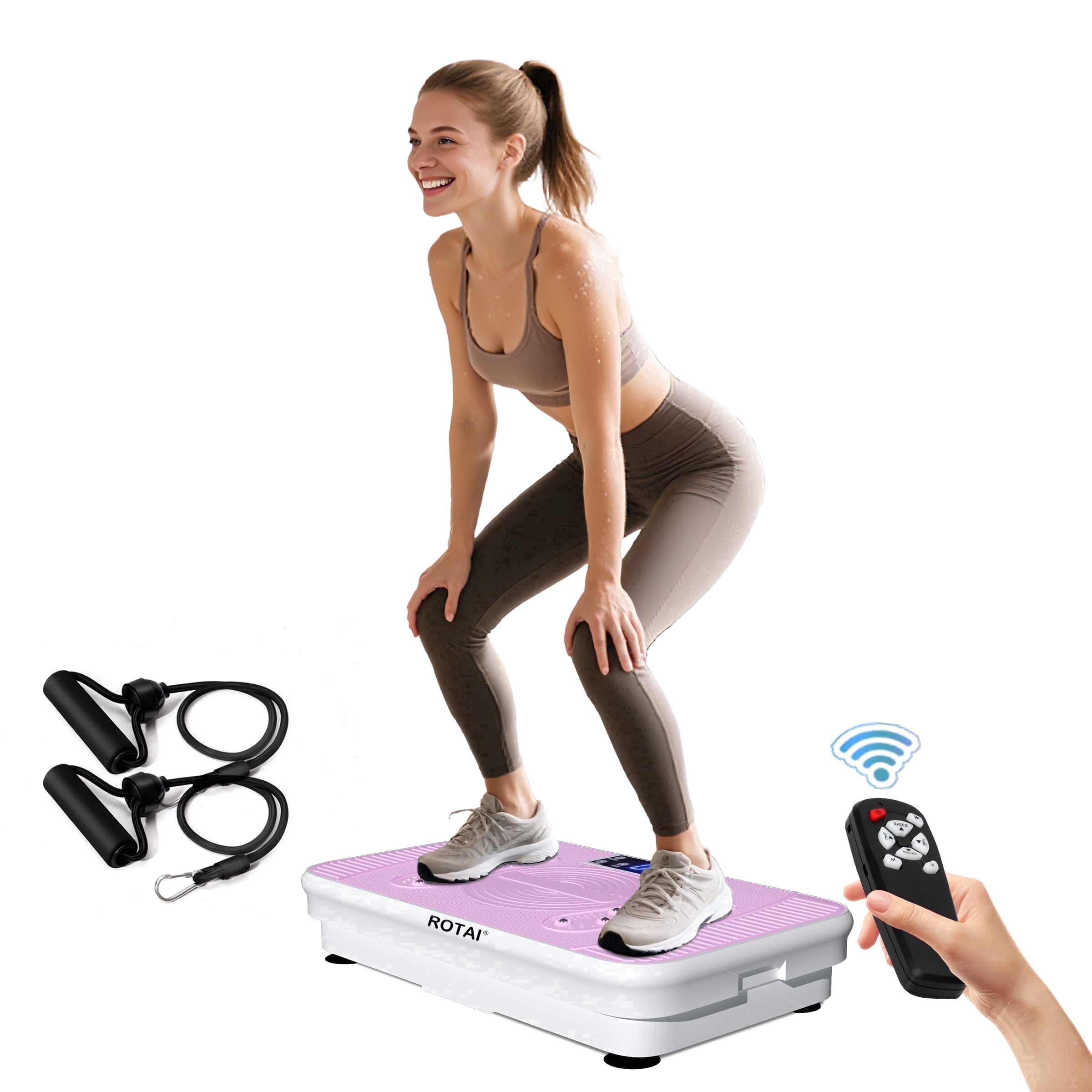 Vibration Plate Exercise Machine for Lymphatic Drainage Massager & Weight Loss,400 lbs Capacity Whole Body Vibrating Shake Plate Workout ，Helps Burn Fat , with Resistance Bands & Remote ，Pink