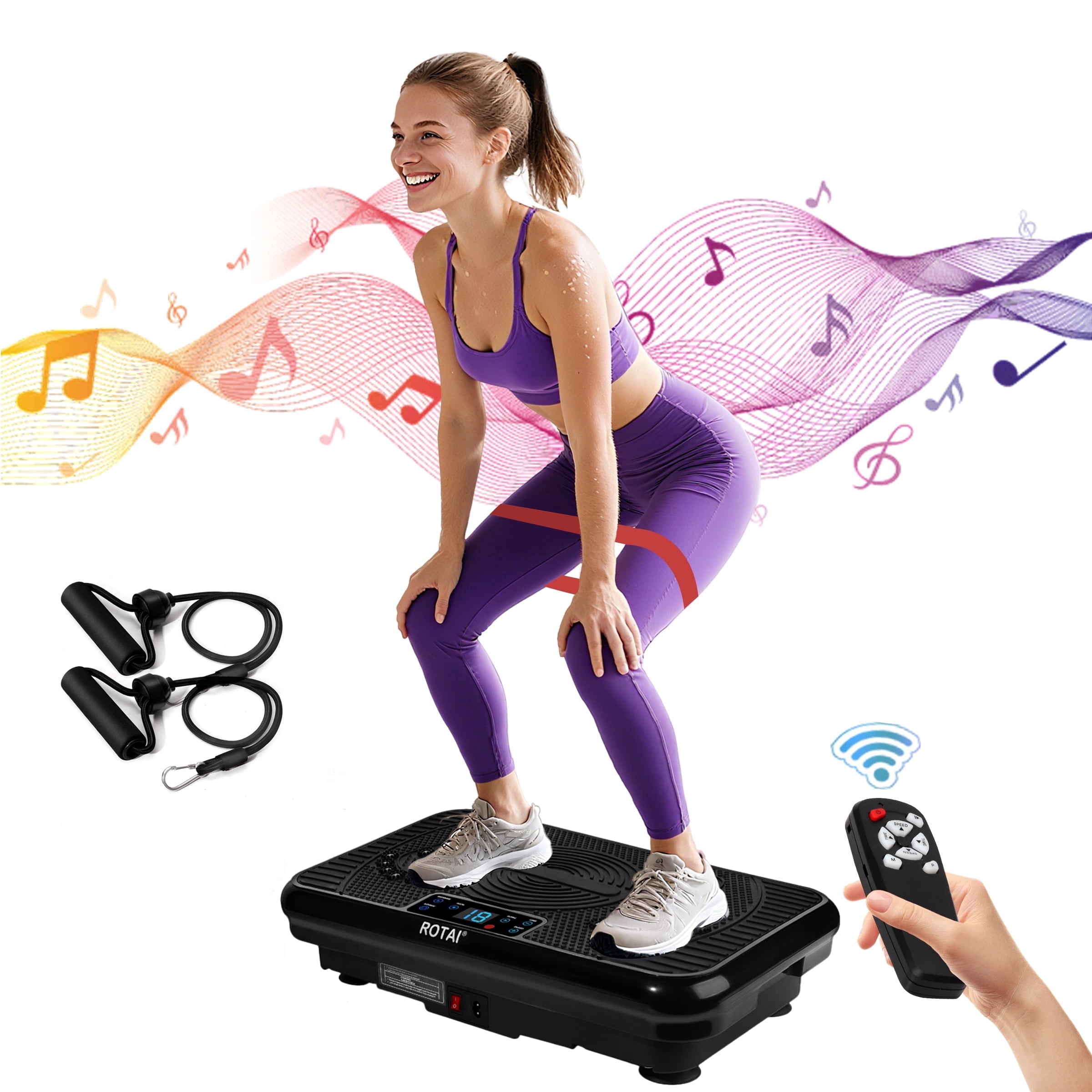 Vibration Plate Exercise Machine for Lymphatic Drainage Massager & Weight Loss,400 lbs Capacity Whole Body Vibrating Shake Plate Workout ，Helps Burn Fat , with Resistance Bands & Remote ，Black