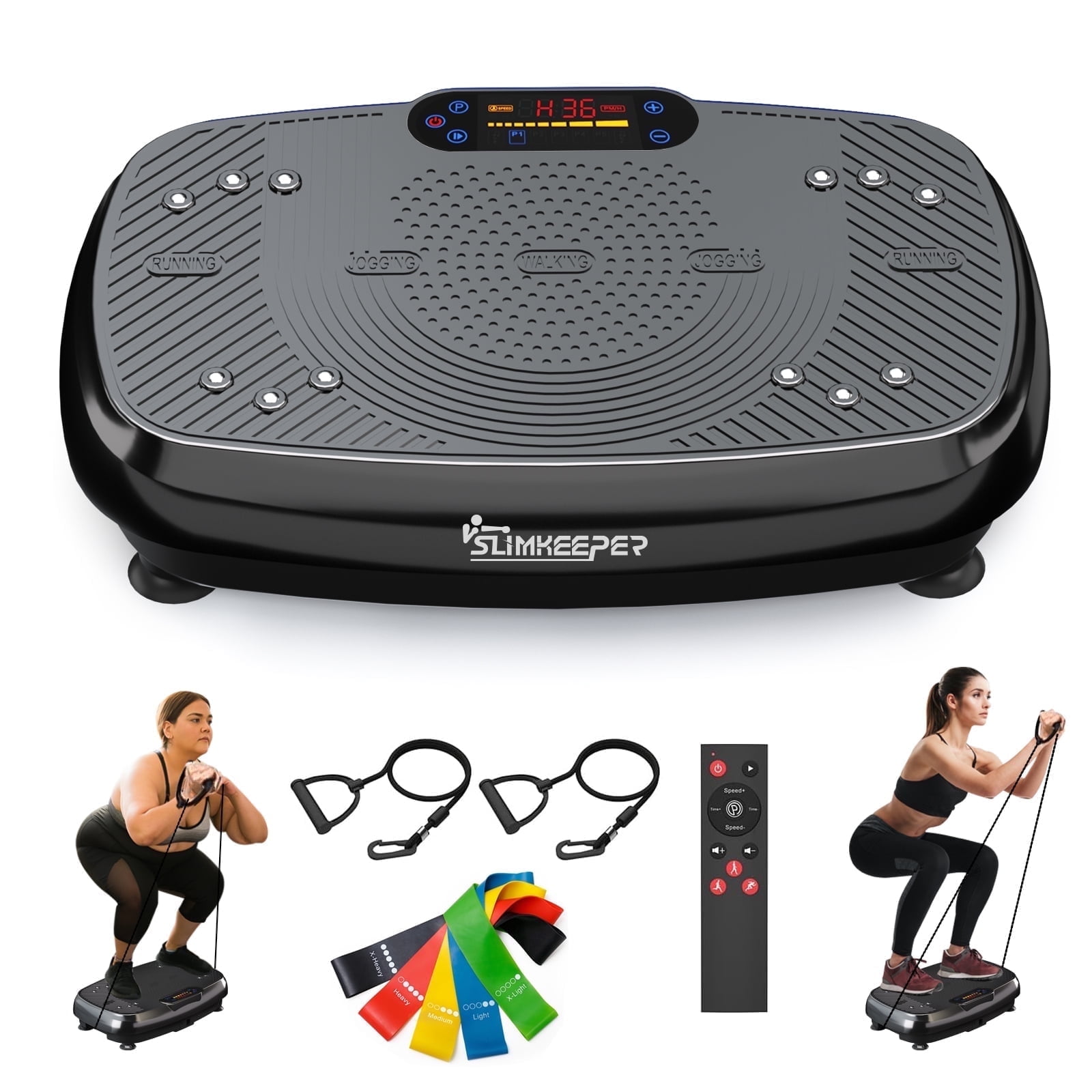 SLIMKEEPER Vibration Plate Exercise Machine for Lymphatic Drainage, Weight Loss Whole Body Workout, 330 Lbs Capacity, with 2 Loops & 5 Resistance Bands