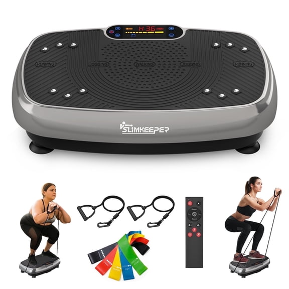 SLIMKEEPER Vibration Plate Exercise Machine for Home Fitness & Whole Body Workout, 330 Lbs Capacity, with 2 Loops, 5 Resistance Bands & Remote Control