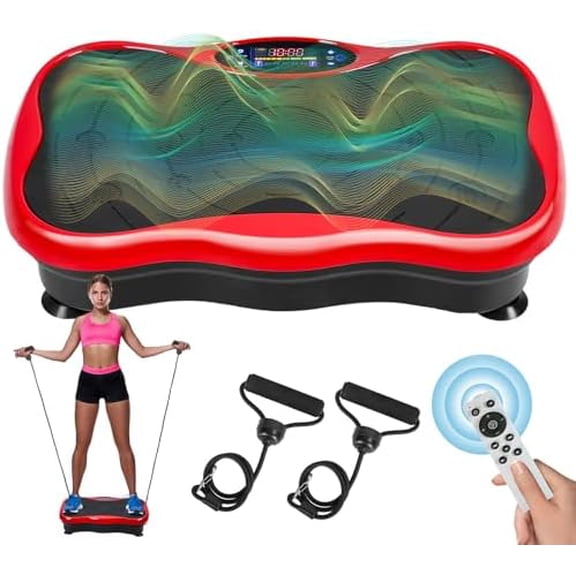 Vibration Plate Exercise Machine, Mini Vibrating Platform, Platform Exercise Machine with Resistant Band, Home Training Equipment for Lymphatic Drainage, Burn Calories, Helps Alleviate Back