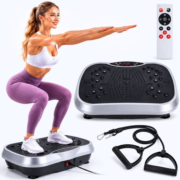 Vibration Plate Exercise Machine with Resistance Bands & Remote Control, Whole Body Vibration Platform for Weight Loss and Lymphatic Drainage, 331 lbs Capacity, Quiet for Home Use
