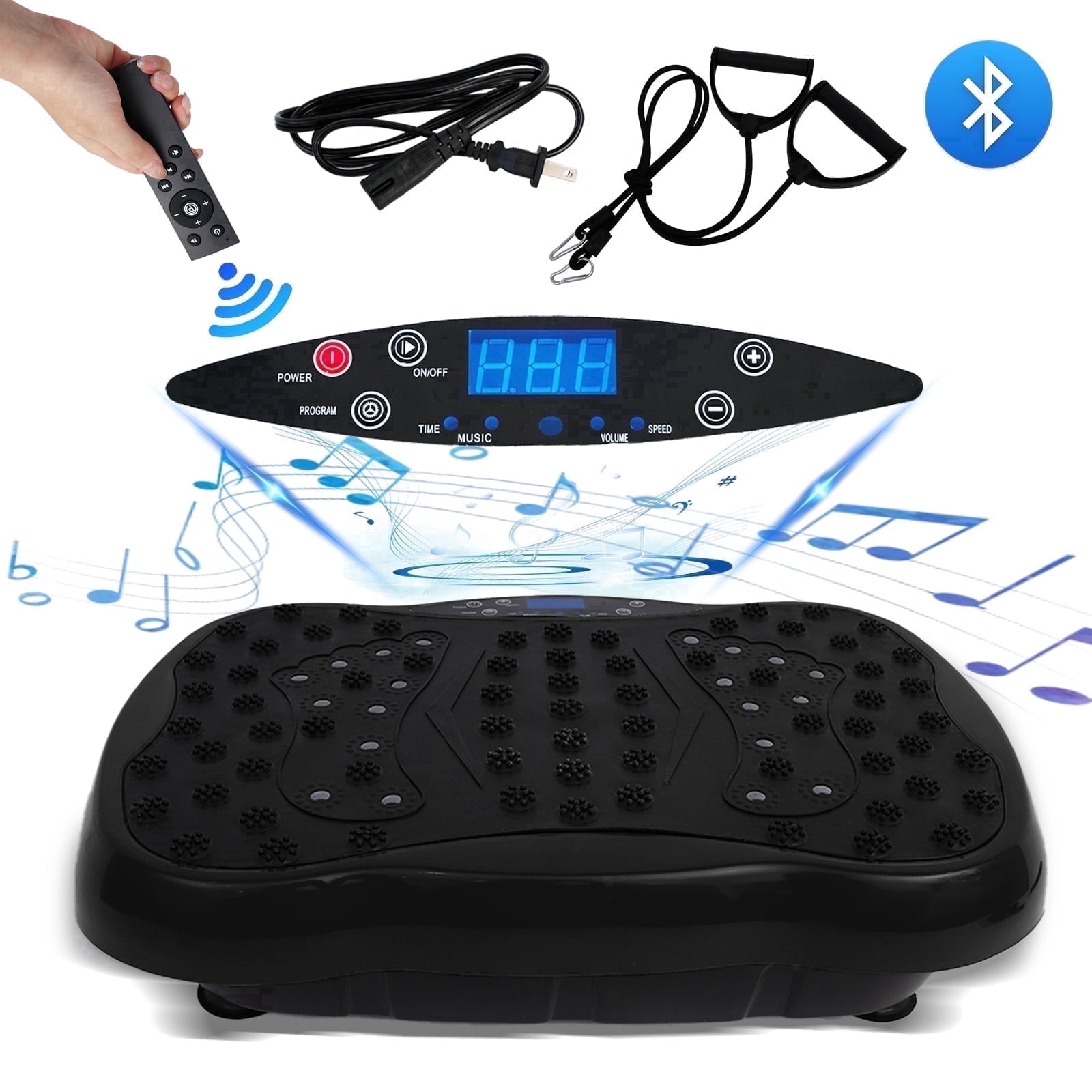 Vibration Plate Exercise Machine with Resistance Bands, Vibrating Plate Machine with Remote Control and Bluetooth Function for Home Fitness and Health Maintenance, Black
