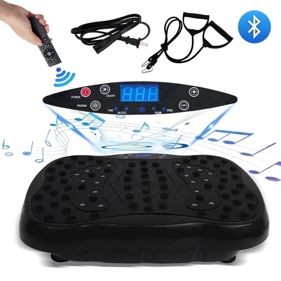 Vibration Plate Exercise Machine with Resistance Bands, Vibrating Plate Machine with Remote Control and Bluetooth Function for Home Fitness and Health Maintenance, Black