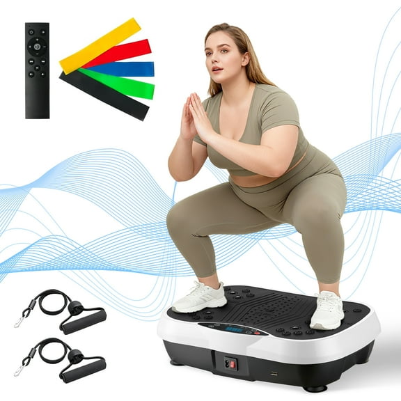 Vibration Plate Exercise Machine, Waver Vibration Plate for Home Fitness, Full Body Workout Platform with Loop Bands & Remote Control for Weight Loss & Muscle Toning, White