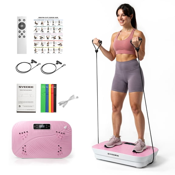 Syedee Vibration Plate Exercise Machine, 130 Speed Levels for Full Body Workout, 450 lbs Capacity Vibration Platform with Bluetooth, Resistance Bands & Remote Control for Home Fitness
