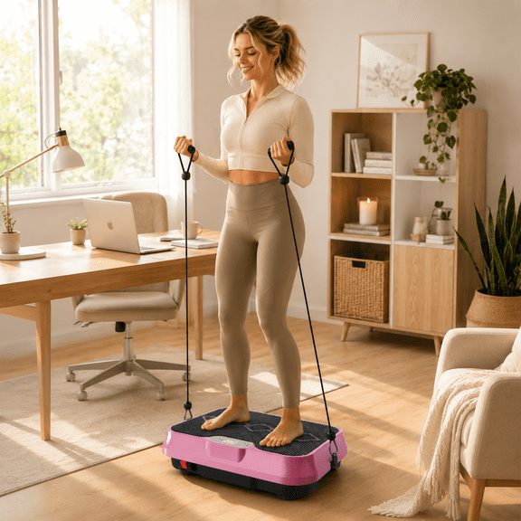 Vibration Plate Exercise Machine, Whole Body Vibration Platform with Remote Control, Resistance Bands & LCD Display, Compact Vibration Workout Machine for Home Gym, Office & Full Body Training