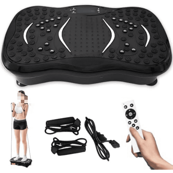 Vibration Plate Exercise Machine for Whole Body Workout, 330 LBs Lymphatic Drainage Machine for Weight Loss, 120 Adjustable Speed Vibration Platform w/Resistance Bands & Bulit-in-USB Speaker