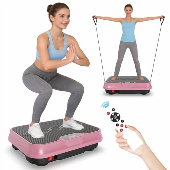 Vibration Plate Exercise Machine, Whole Body Workout Platform with Remote Control and Resistance Bands, Full Body Vibration Fitness Platform for Home Gym Weight Loss, Rose Red