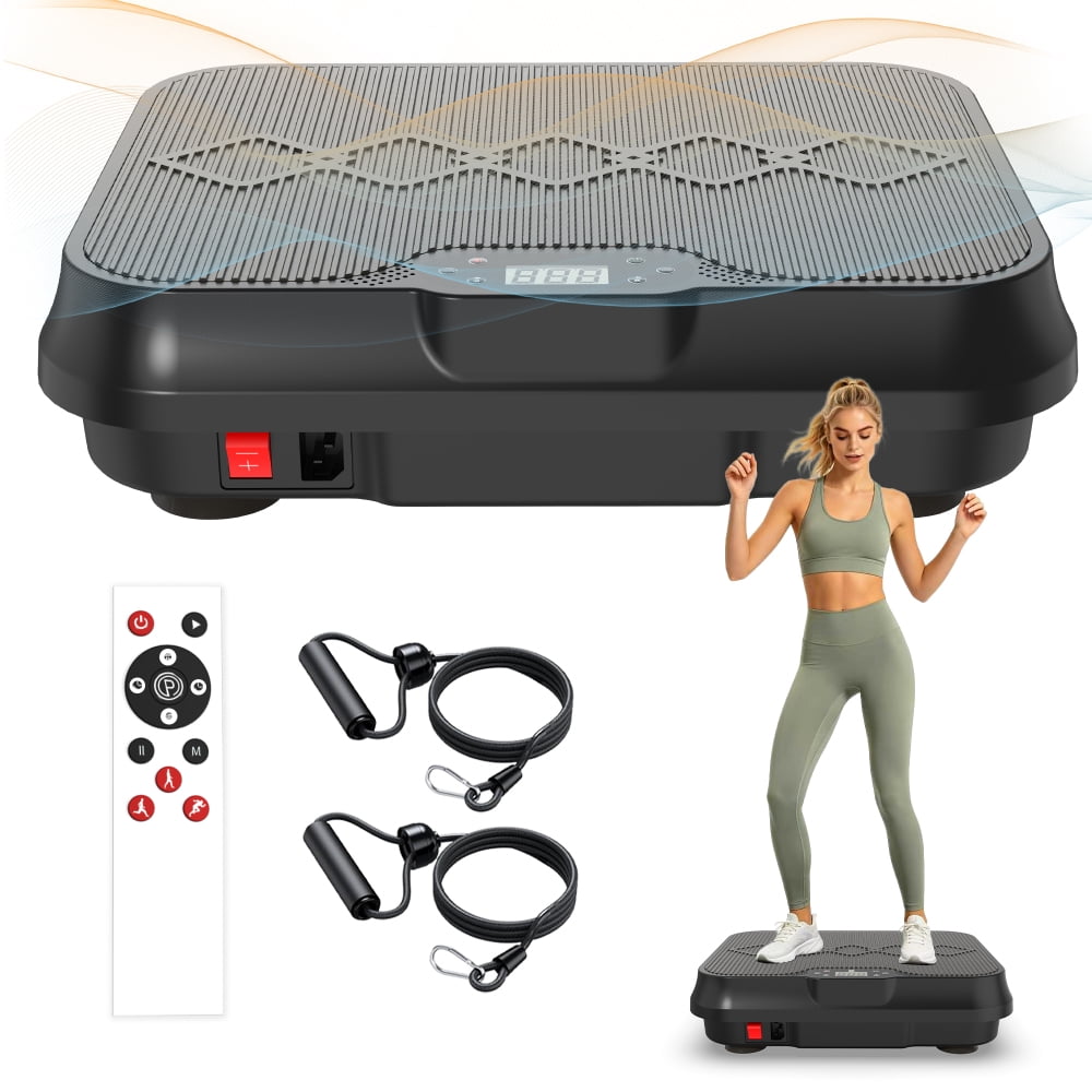 Vibration Plate Exercise Machine, Whole Body Workout Platform with Remote Control & Resistance Bands, Home Gym Vibration Platform, Black