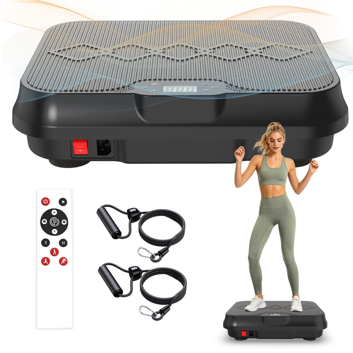 Vibration Plate Exercise Machine, Whole Body Workout Platform with Remote Control, Resistance Bands, Vibration Platform for Home Gym