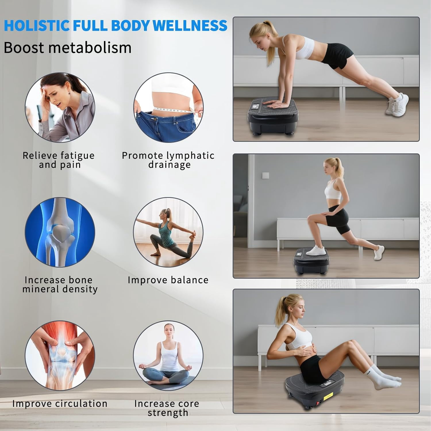 Vibration Plate Exercise Machine for Full Body Workout, Fat Burning & Lymphatic Drainage with Remote Control