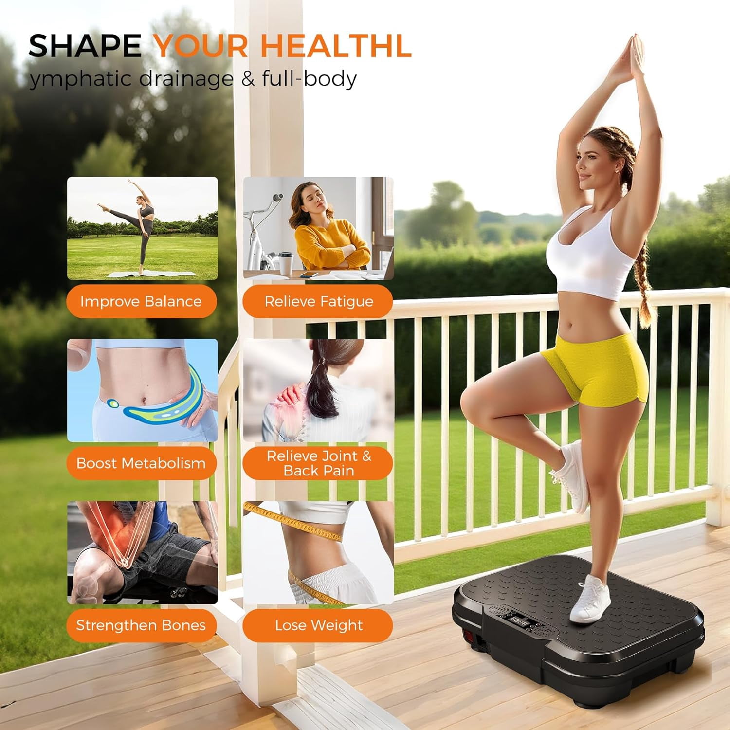 Vibration Plate Exercise Machine with 250 Speeds for Full Body Workout and Lymphatic Drainage
