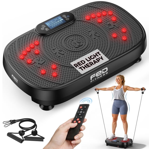 Vibration Plate Exercise Machine with Red Light Therapy, 199 Speed Levels, Full Body Shaker Platform, Preset Programs, and Resistance Bands
