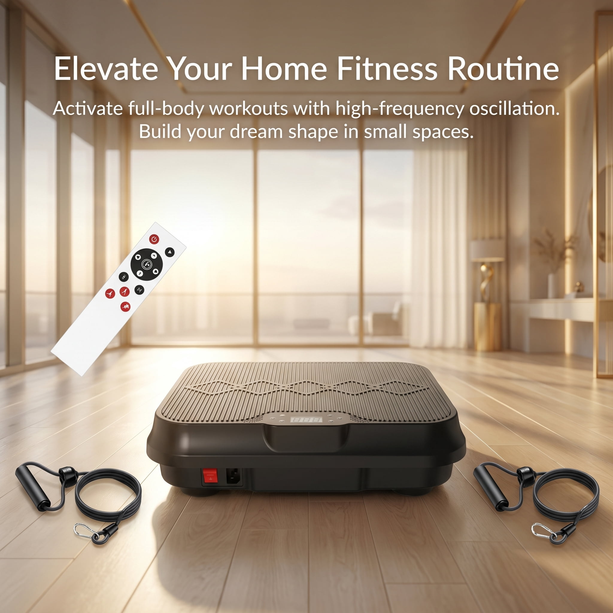 Vibration Plate Exercise Machine with Remote Control & Resistance Bands, Compact Whole Body Workout Platform for Home Gym, Black