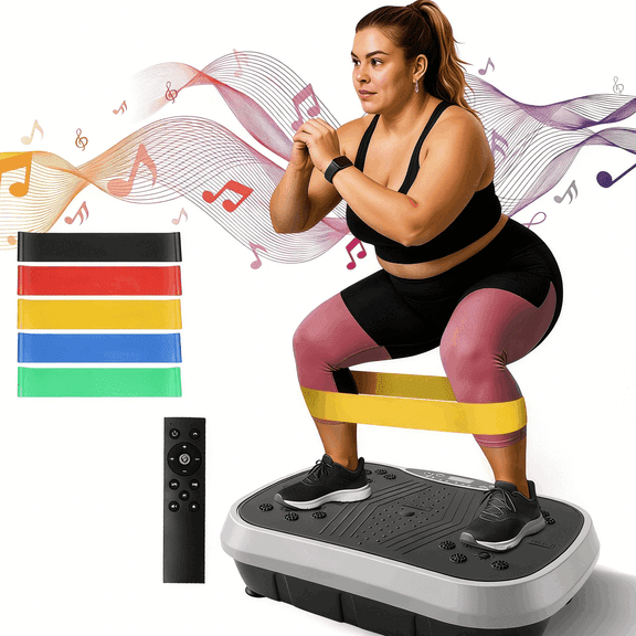 Vibration Plate Fitness Platform with 5 Resistance Bands, Full Body Workout Shaking Exercise Machine, Vibrating Lymphatic Drainage Shake Board for Weight Loss Fat Burner Home Gym