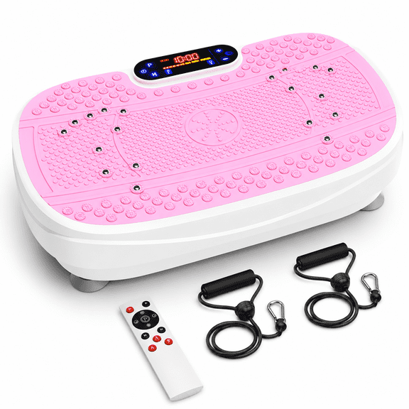 Vibration Plate Fitness Platform Exercise Machine, Whole-Body Workout Platform with Adjustable Speeds, Remote Control & Resistance Bands, Compact Home Gym Vibration Trainer
