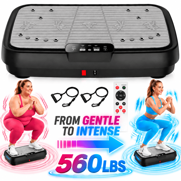Vibration Plates,200W Vibration Plate Exercise Machine, 400LBS Capacity Vibration Plate w/ 99 Speed Levels,5 Programs,2 Resistance Bands,LCD Screen & Remote,30dB Silent, Home Fitness
