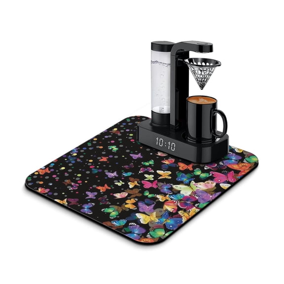 Vibration-Resistant Coffee Mat Butterfly & Abstract Geometric Absorbent & Non-Slip Counter Pad