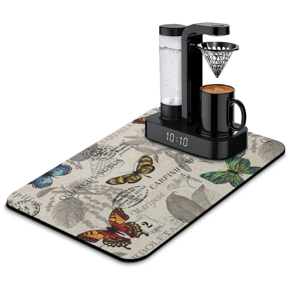 Vibration-Resistant Coffee Mat Butterfly & Abstract Geometric Absorbent & Non-Slip Counter Pad