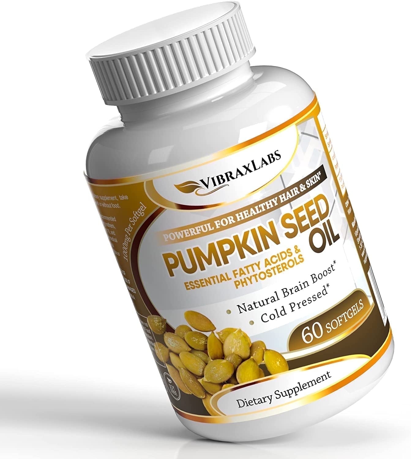 Vibraxlabs Pumpkin Seed Oil Supplement 1000mg-100% Cold Pressed, for Hair Growth, 60 Softgels