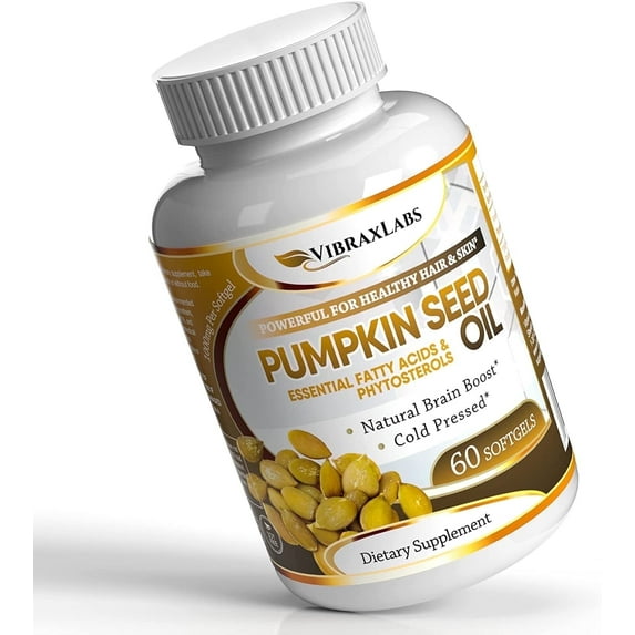 Vibraxlabs Pumpkin Seed Oil Supplement 1000mg-100% Cold Pressed, for Hair Growth, 60 Softgels
