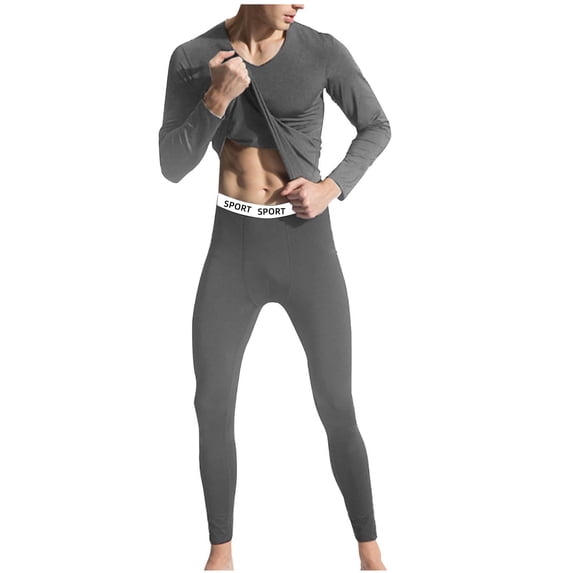 Vibrex 2 Piece Lounge Set for Men Casual Solid Seamless Heat Base Pullover Long Sleeves Keep Warml Underwear and Pants Set Base Layer for Cold Weather Comfortable Fitted Lounge Set Plus Size