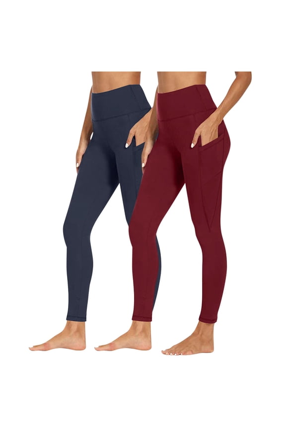 2PC Leggings with Pockets for Women Butt Lifting Leggings for Women High Waisted Soft Workout Yoga Pants Solid Color Full Length Buttery Soft Yoga Pants for Workout Athletic Fitness Clothing