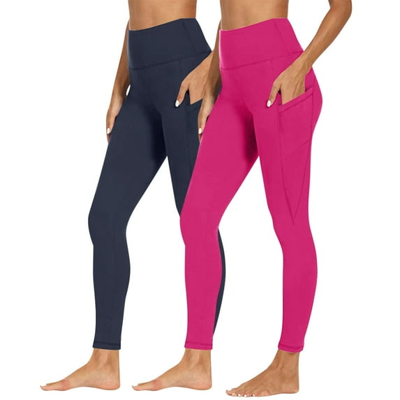 Vibrex 2PC Leggings with Pockets for Women Butt Lifting Leggings for Women High Waisted Soft Workout Yoga Pants Solid Color Full Length Buttery Soft Yoga Pants for Workout Athletic Fitness Clothing