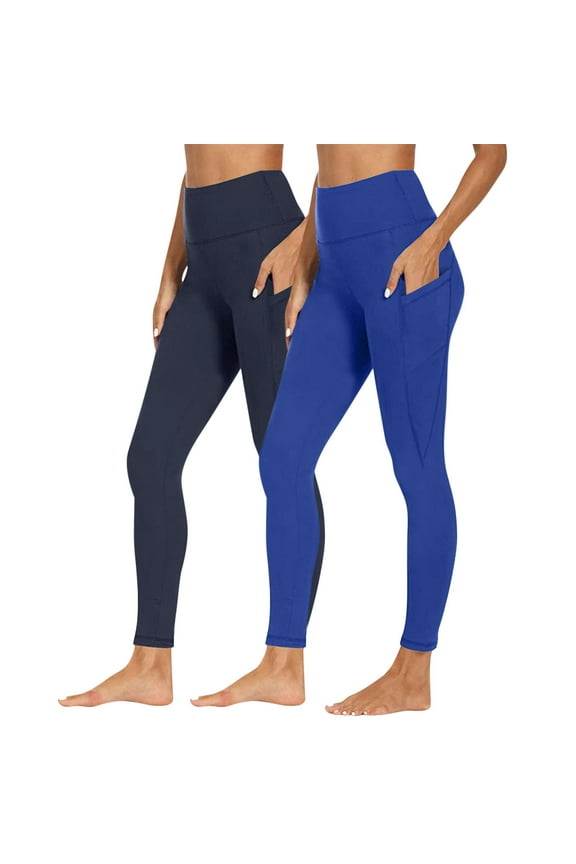 2PC Leggings with Pockets for Women Butt Lifting Leggings for Women High Waisted Soft Workout Yoga Pants Solid Color Full Length Buttery Soft Yoga Pants for Workout Athletic Fitness Clothing
