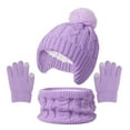 thumbnail image 1 of Vibrex 3 Pieces Kids Winter Hat Gloves Scarf Set,Three-piece Set For Boys And Girls Including Hat Scarf And Gloves With Fleece Lining And Thickening For Fall And Winter One-ball Baby Hat Purple, 1 of 3