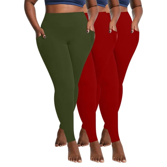 Vibrex 3PC Leggings with Pockets for Women Soft High Waisted Workout Yoga Pants Leggings for Women Solid Color Casual Yoga Pants Plus Size Exercise Lightweight for Women Joggers Sweatpants Women