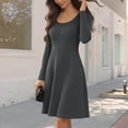 thumbnail image 1 of Vibrex A-line Ribbed Knit Dress Spring Solid Color Crew Neck Long Sleeve Flare Dress Casual Swing Fold Dress Solid Midi Dress Dark Gray_2XL, 1 of 7